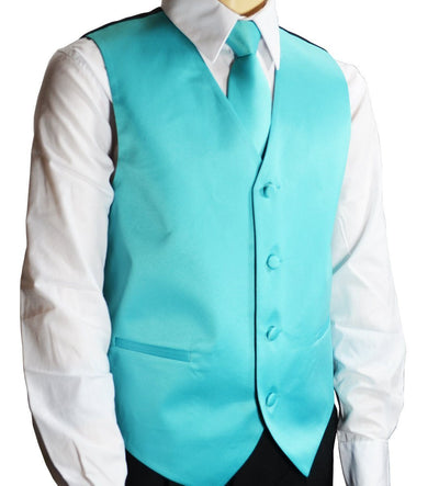 Solid Tiffany Blue Boys Tuxedo Vest and Necktie Set Brand Q Vest - Paul Malone.com