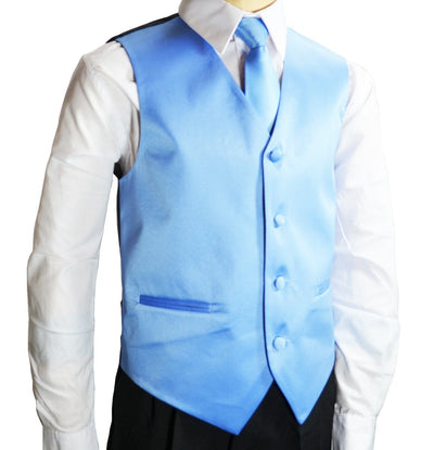 Solid Light Blue Boys Tuxedo Vest and Necktie Set Brand Q Vest - Paul Malone.com