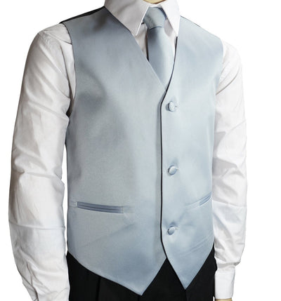 Solid Light Grey Boys Tuxedo Vest and Necktie Set Brand Q Vest - Paul Malone.com
