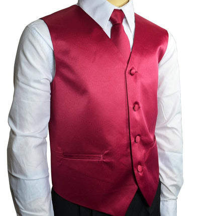 Solid Burgundy Boys Tuxedo Vest and Necktie Set Brand Q Vest - Paul Malone.com