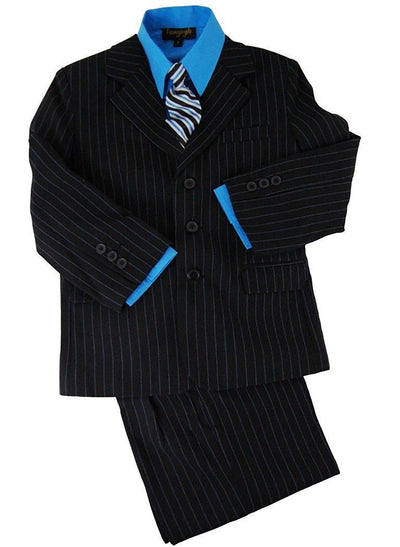 Boys Suit Set Black with Blue Pinstripes Van Gogh Suits - Paul Malone.com