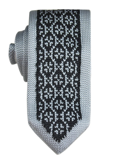 Grey and Black Patterned Knit Tie by Paul Malone Paul Malone Ties - Paul Malone.com
