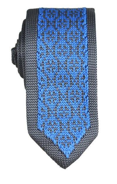 Grey and Blue Patterned Knit Tie by Paul Malone Paul Malone Ties - Paul Malone.com
