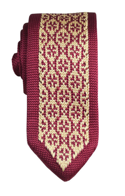 Burgundy and Gold Patterned Knit Tie by Paul Malone Paul Malone Ties - Paul Malone.com