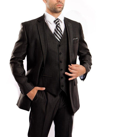 Classic Solid Textured Black Suit with Vest Tazio Suits - Paul Malone.com