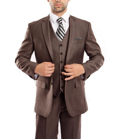 Classic Brown Solid Textured Suit with Vest Tazio Suits - Paul Malone.com