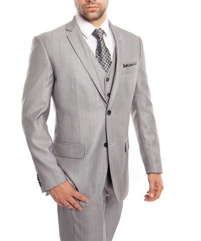Classic Solid Textured Light Grey Suit with Vest Tazio Suits - Paul Malone.com