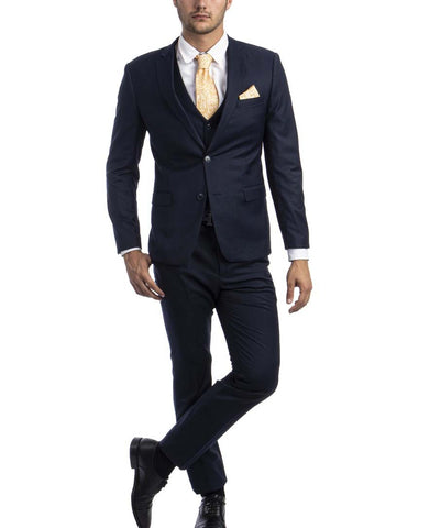 3 piece Navy Blue Slim Fit Men's Suit with Vest Set Sean Alexander Suits - Paul Malone.com