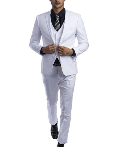 3 piece White Slim Fit Men's Suit with Vest Set Sean Alexander Suits - Paul Malone.com