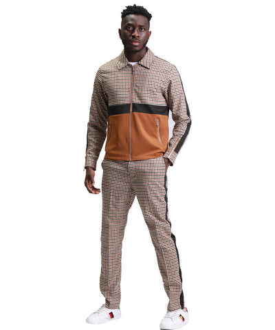 Houndstooth Dress Casual Track Suit Coffee Brown Tazio Suits - Paul Malone.com