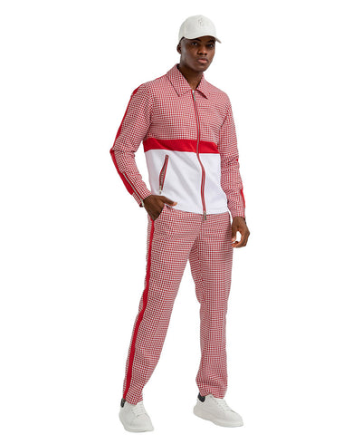 Houndstooth Dress Casual Track Suit Red Tazio Suits - Paul Malone.com