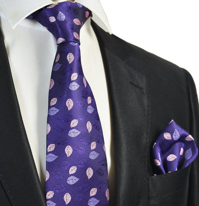Purple Floral Men's Tie and Pocket Square Paul Malone Ties - Paul Malone.com