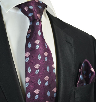 Imperial Purple and Light Blue Floral Men's Tie and Pocket Square Paul Malone Ties - Paul Malone.com