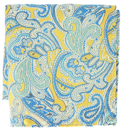 Yellow and Turquoise Paisley Pocket Square BerlinBound Pocket Square - Paul Malone.com