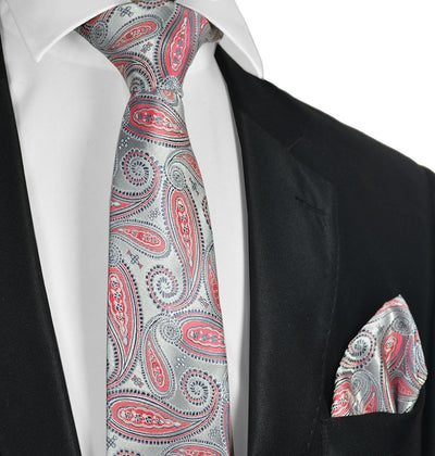 Silver and Cayenne Red Necktie Set Paul Malone Ties - Paul Malone.com
