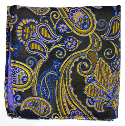 Black, Gold and Navy Paisley Men's Pocket Square BerlinBound Ties - Paul Malone.com