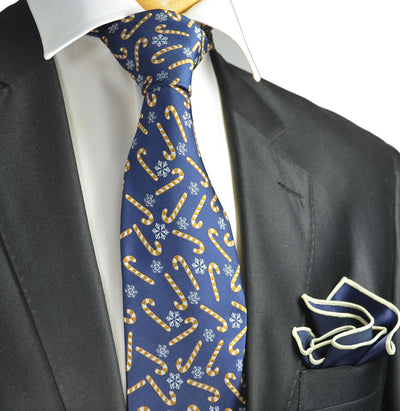 Gold and Blue Candy Cane Holiday Tie Set Paul Malone Ties - Paul Malone.com