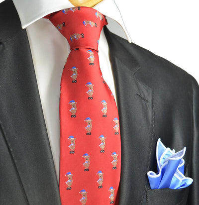 Stunning Red Holiday Bear Necktie and Pocket Square Set Paul Malone Ties - Paul Malone.com