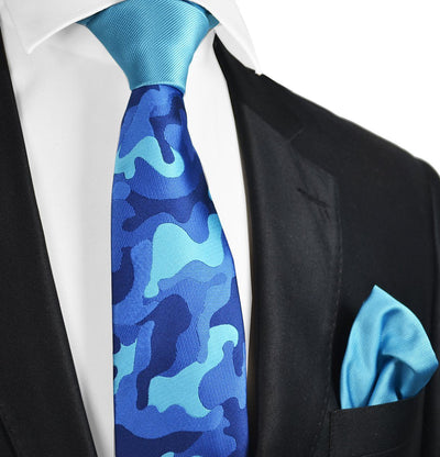 Blue Camouflage Contrast Knot Tie Set by Paul Malone Paul Malone Ties - Paul Malone.com