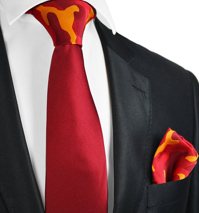 Solid Red Contrast Knot Tie Set by Paul Malone Paul Malone Ties - Paul Malone.com
