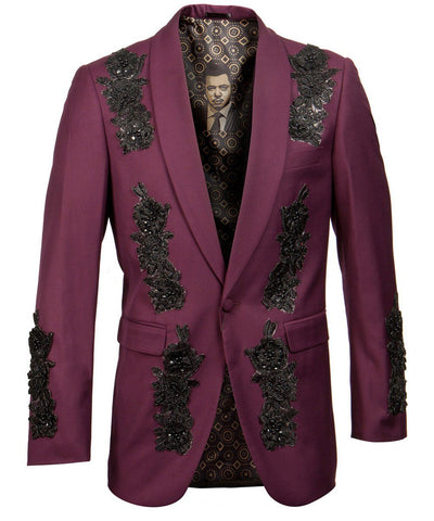 Burgundy Patterned Slim Fit Empire Sports Coat Empire Suits - Paul Malone.com