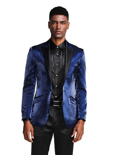 Navy Blue Formal Slim Fit Satin Peak Lapel Jacket Paul Malone Suits - Paul Malone.com