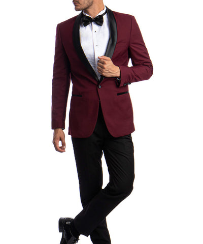 Slim Fit Tuxedo in Burgundy and Black Azzuro Suits - Paul Malone.com