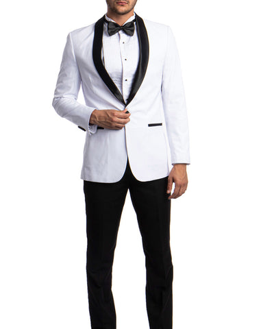 Slim Fit Tuxedo in White and Black Azzuro Suits - Paul Malone.com