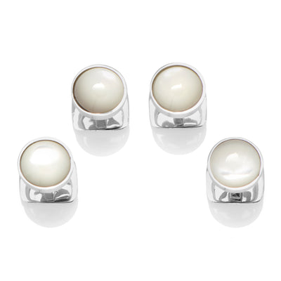 Sterling Silver Ribbed Mother of Pearl Studs Ox and Bull Trading Co. Studs - Paul Malone.com