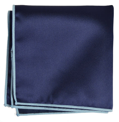 Solid Pocket Square in Navy with Light Blue Border Paul Malone  - Paul Malone.com