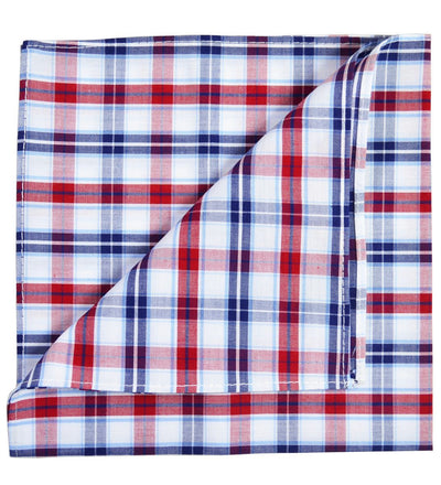 Blue and Red Plaid Cotton Pocket Square Paul Malone  - Paul Malone.com