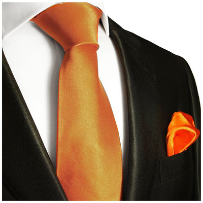 Solid Orange Necktie and Pocket Square Paul Malone Ties - Paul Malone.com