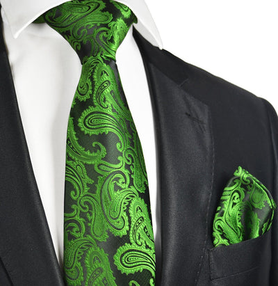 Antique Green and Black Paisley Necktie and Pocket Square Paul Malone Ties - Paul Malone.com