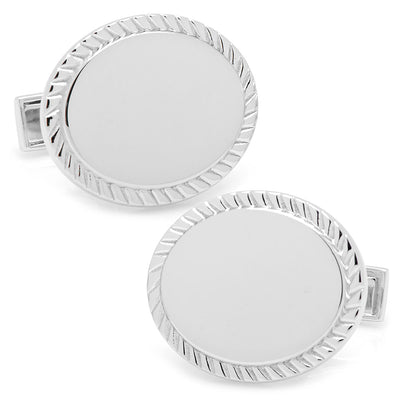 Sterling Silver Rope Border Oval Engravable Cufflinks Ox and Bull Trading Co. Cufflinks - Paul Malone.com