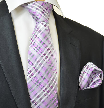 Iris Orchid and Silver Silk Men's Necktie and Pocket Square Paul Malone Ties - Paul Malone.com
