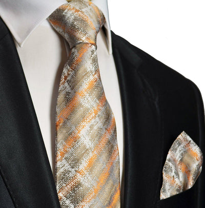 Gold Patterned Silk Tie and Pocket Square Paul Malone Ties - Paul Malone.com