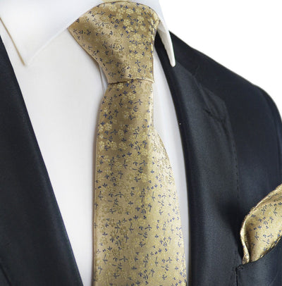 Warm Sand Floral Silk Tie and Pocket Square Paul Malone Ties - Paul Malone.com