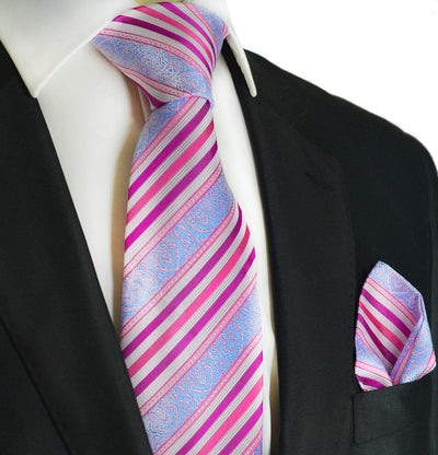 Pink and Sky Blue Silk Tie and Pocket Square Paul Malone Ties - Paul Malone.com