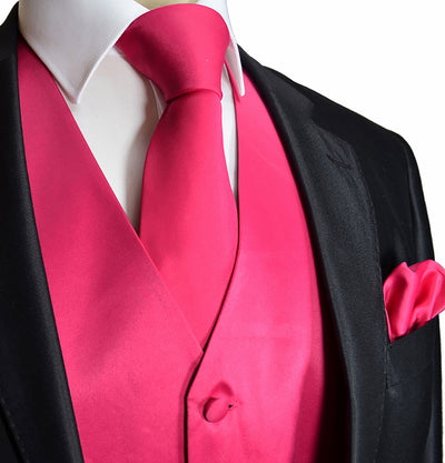 Solid Hot Pink Tuxedo Vest Set Vittorio Farina Vest - Paul Malone.com