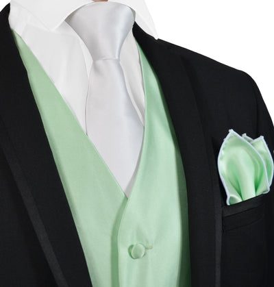 Solid Mint Green Mens Tuxedo Vest, Tie and Trim Pocket Square Vest Set Vest - Paul Malone.com