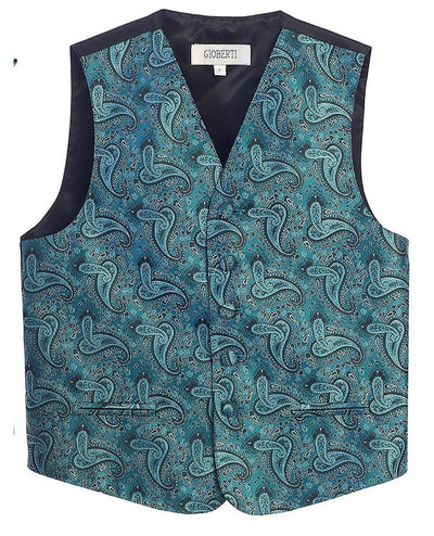Turquoise Formal Boys Paisley Tuxedo Vest Set Gioberti Vest - Paul Malone.com