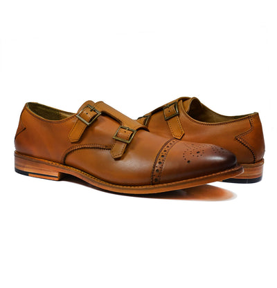 WILLIAMS Classic Brown Monk Strap Full Leather Dress Shoes Paul Malone Shoes - Paul Malone.com