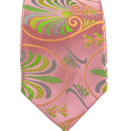 Coral and Green Paisley Wedding Silk Tie Set