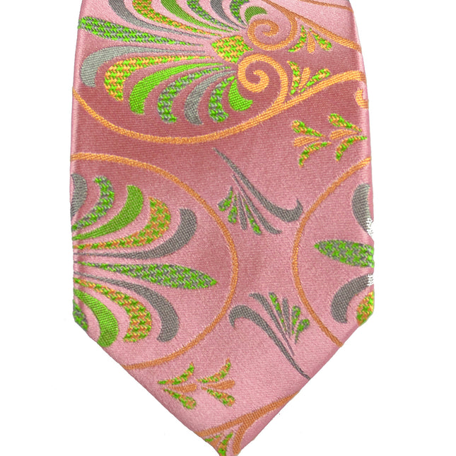 Coral and Green Paisley Wedding Silk Tie Set