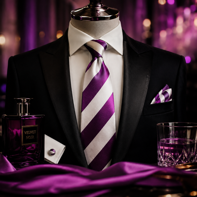 Silk Necktie Set by Paul Malone . Purple and White Stripes Paul Malone Ties - Paul Malone.com