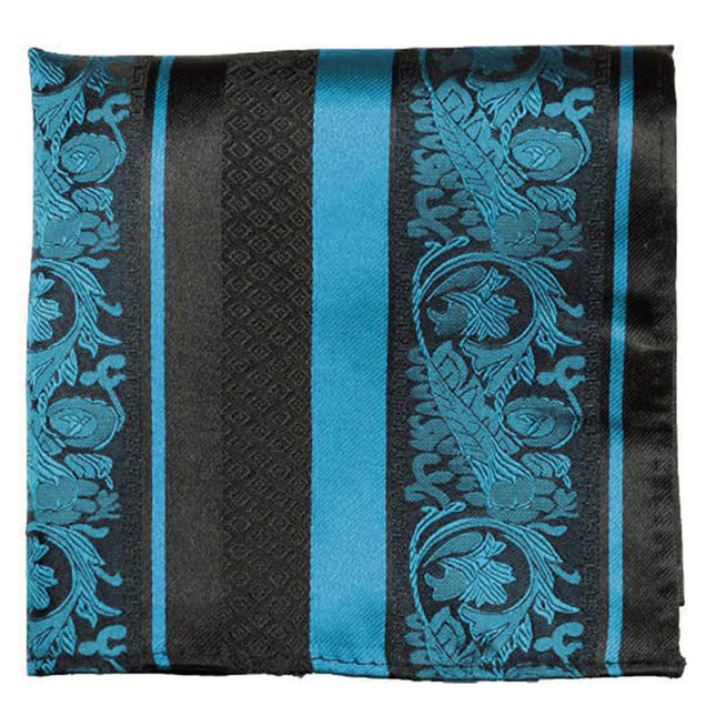 Turquoise and Black Silk Pocket Square Paul Malone Pocket Square - Paul Malone.com