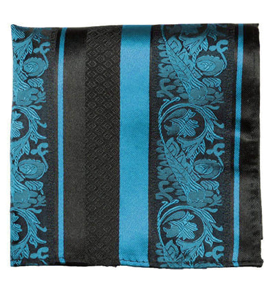 Turquoise and Black Silk Pocket Square Paul Malone Pocket Square - Paul Malone.com