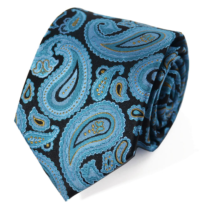 Storm Blue Paisley Silk Necktie Set by Paul Malone