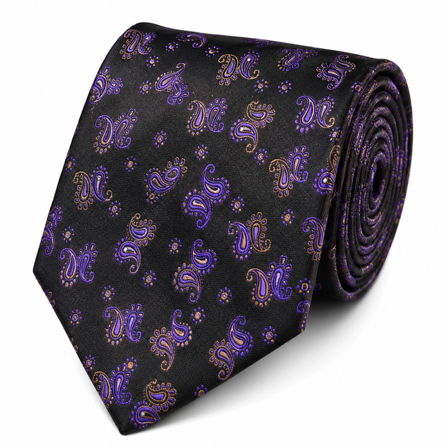 Violet and Black Paisley Silk Men's Tie and Accessories by Paul Malone