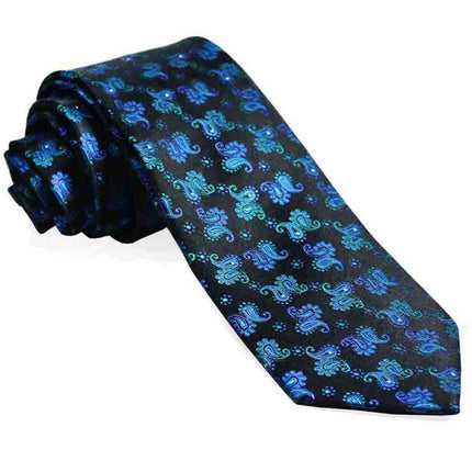Blue Turquoise on Black Paisley Silk Tie Set by Paul Malone Paul Malone Ties - Paul Malone.com